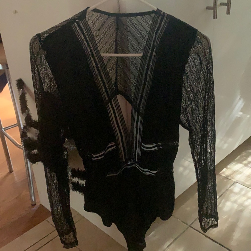 Sexy elegant black lace bodysuit